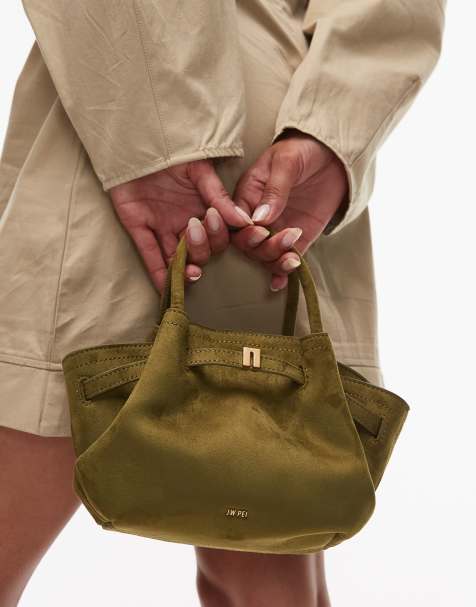 JW PEI Hana mini faux suede tote bag in olive green - view 1