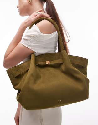 JW PEI - Hana - Mittelgroße Tote Bag in Olivgrün aus Wildlederimitat