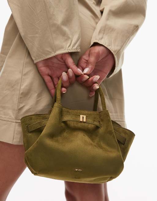 JW PEI - Hana - Olivengrøn mini-totebag i imiteret ruskind