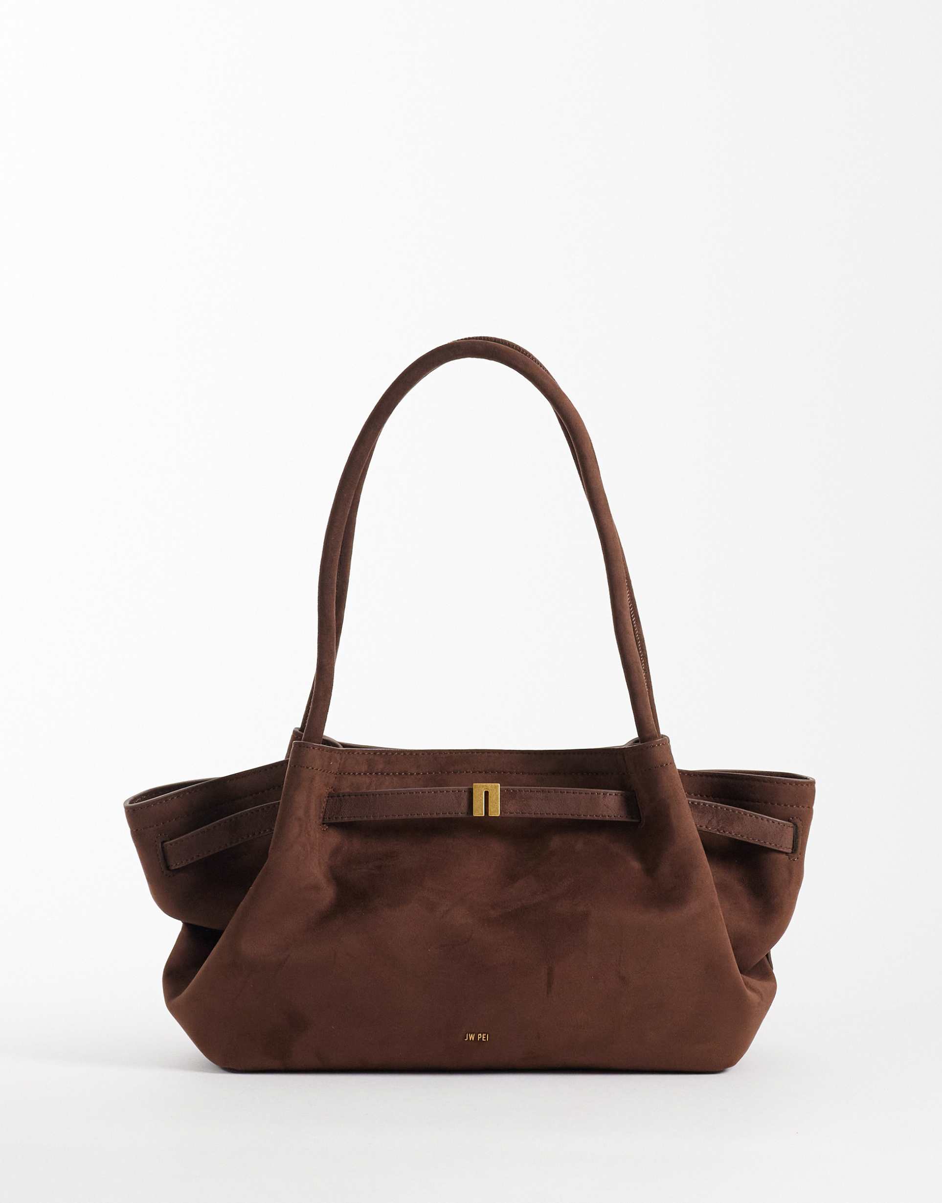 jw pei hana wide faux suede tote in dark brown