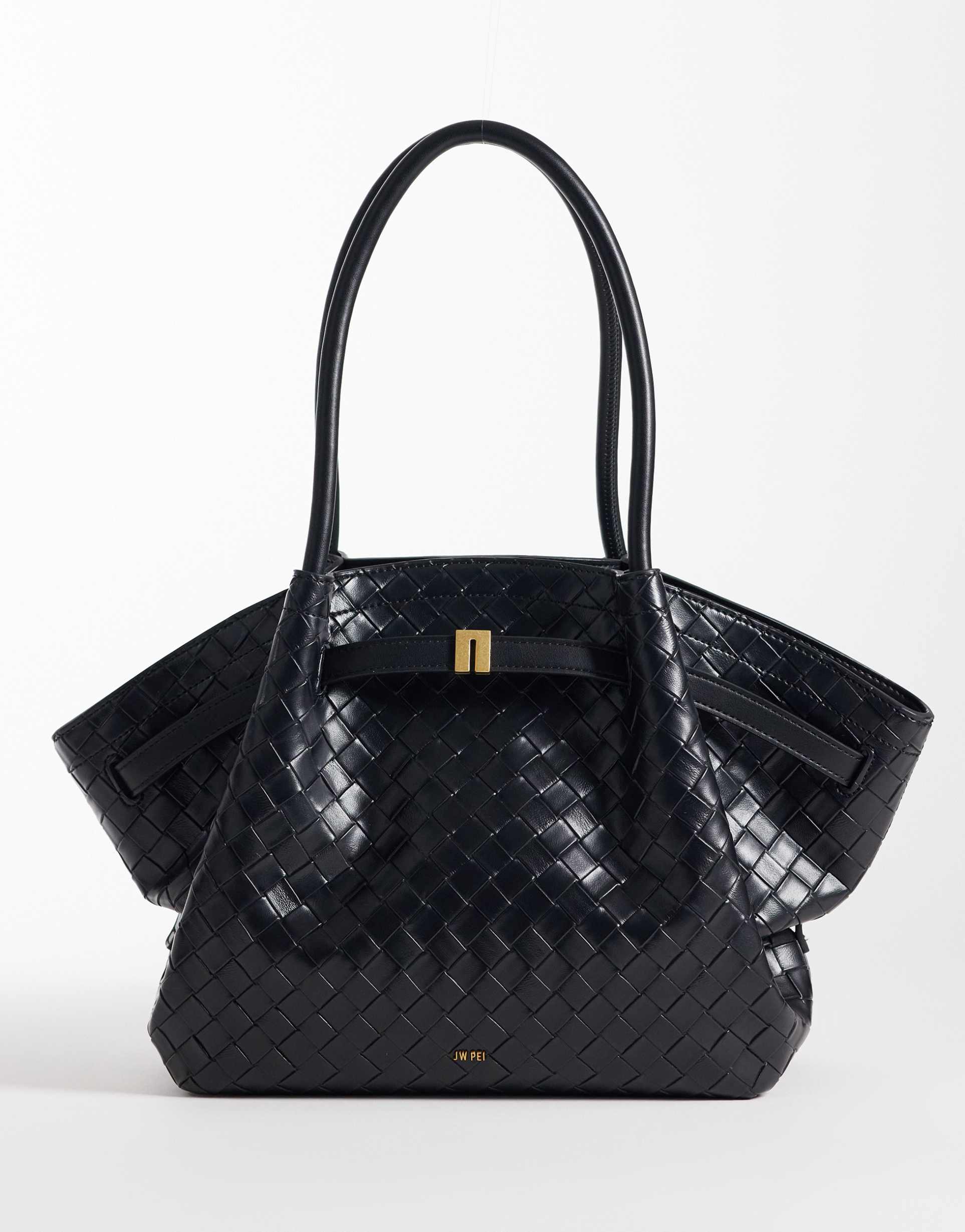 jw pei hana woven texture medium tote in black