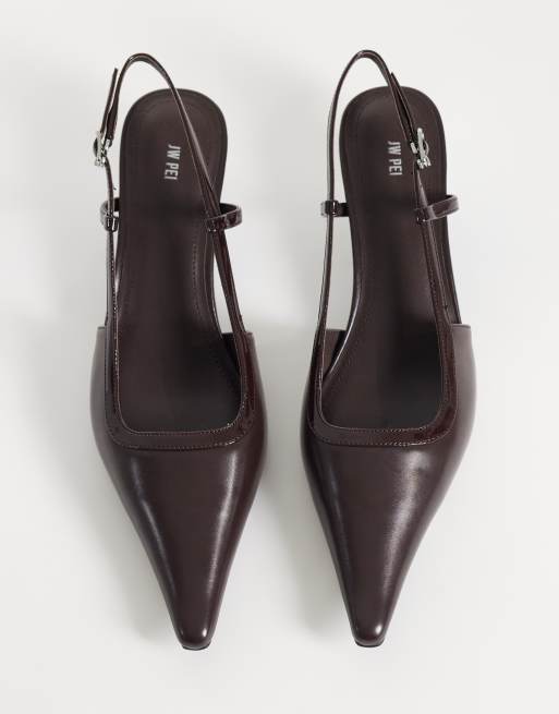 JW PEI Hannah décolleté slingback con cinturino a T marrone scuro, 2 di 5