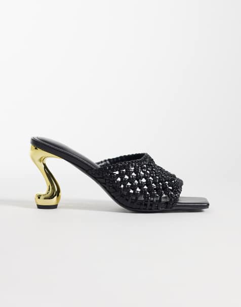 JW PEI – Hannah – Mules in Flechtoptik in Schwarz mit Absatz - view 1