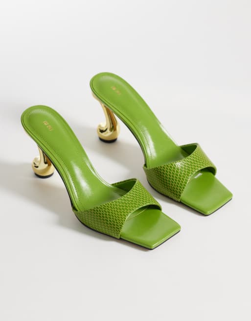 JW PEI – Hannah – Mules in grüner Schlangenlederoptik mit Absatz, 4 von 4