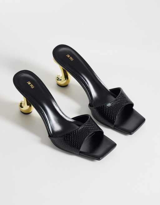 JW PEI – Hannah – Mules in schwarzer Schlangenlederoptik mit Absatz, 3 von 4