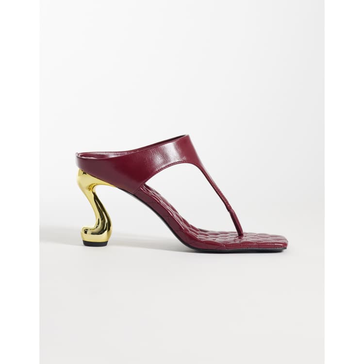 JW PEI Hannah quilted flip flop heel mules in burgundy | ASOS