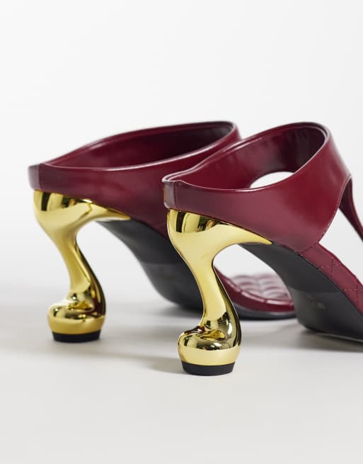 JW PEI Hannah quilted flip flop heel mules in burgundy | ASOS