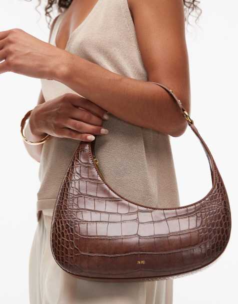 JW PEI Harlee asymmetric shoulder bag in brown croc - view 1