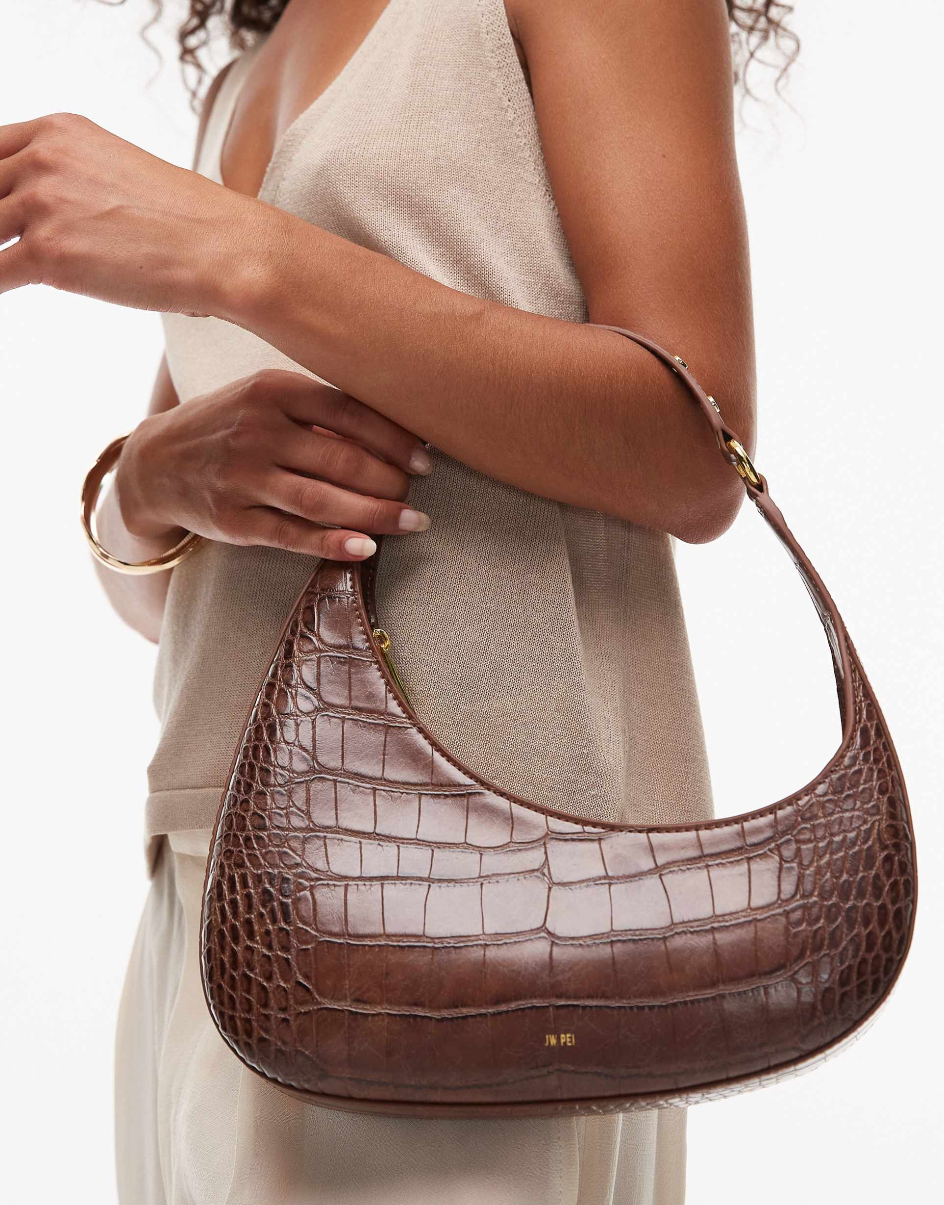 jw pei harlee asymmetric shoulder bag in brown croc
