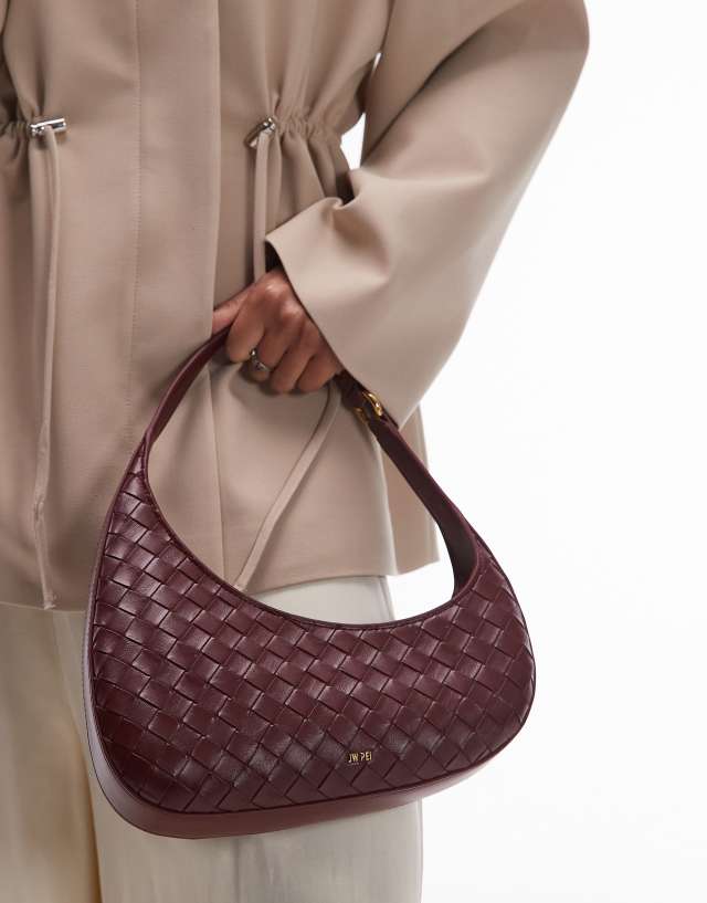 JW PEI Harlee asymmetric woven shoulder bag in burgundy | ASOS