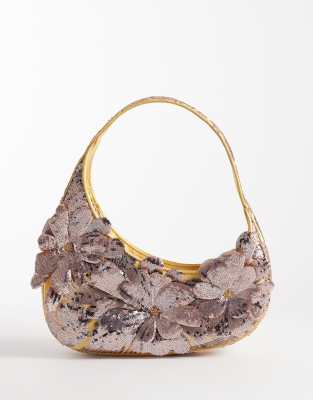 JW PEI - Harlee - Schultertasche in Gelb mit Blumenverzierung-Rosa