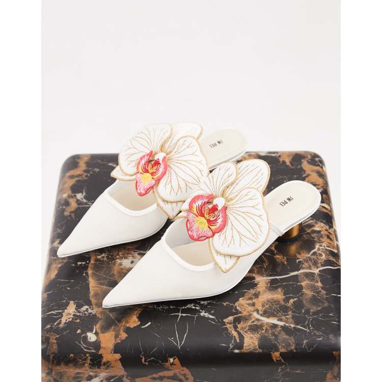JW Pei Helena floral heeled mules in white | ASOS