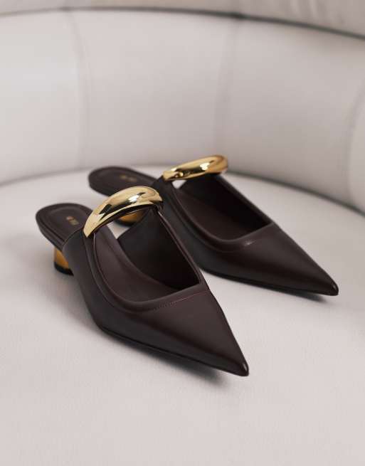 JW PEI - Helena - Mules avec finitions dorées métalliques - Marron, 3 de 4