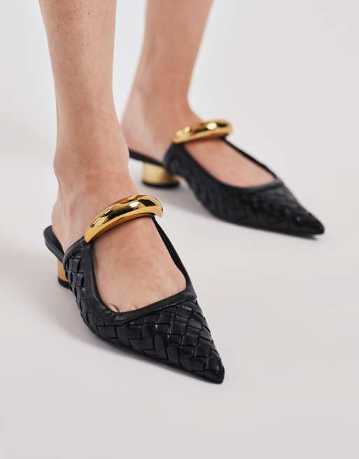 JW PEI - Helena - Mules avec finitions dorées métalliques - Noir tressé, 3 de 4