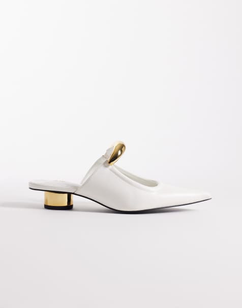 JW PEI Helena mules with gold metal detail in white - view 1