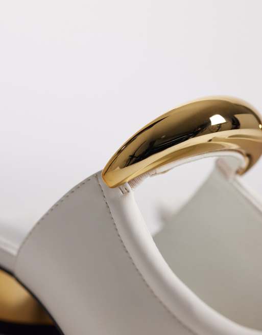 JW PEI Helena mules with gold metal detail in white, 3 of 4
