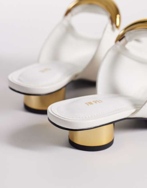 JW PEI Helena mules with gold metal detail in white, 4 of 4