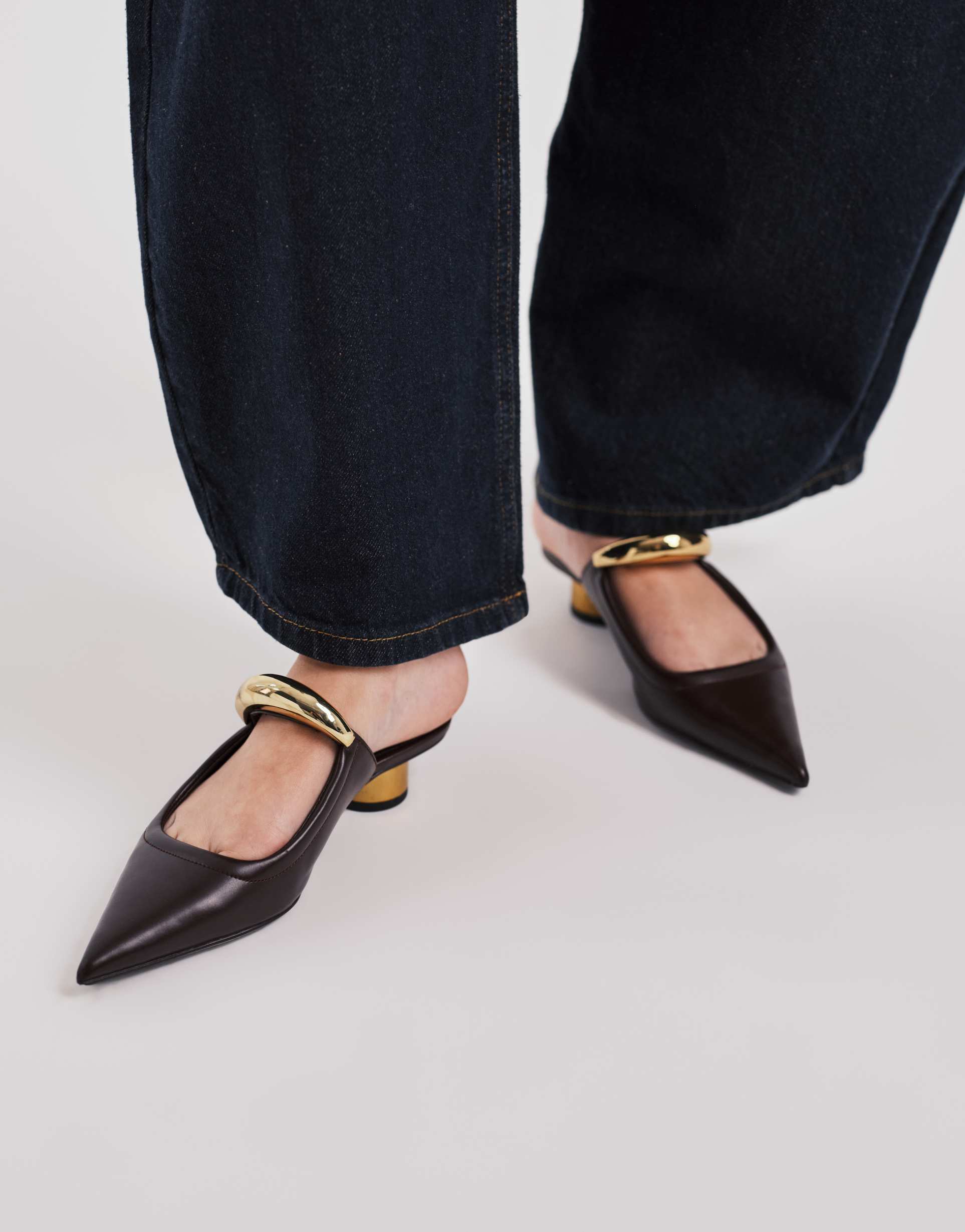 jw pei helena mules with gold-tone metal details in brown