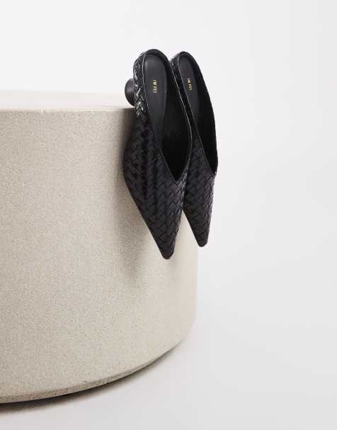 JW PEI Helena woven pointed toe mules in black - view 1