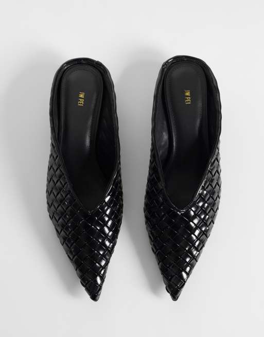 JW PEI Helena woven pointed toe mules in black, 2 of 4