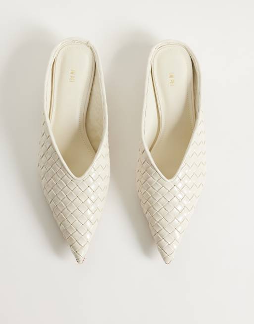 JW PEI Helena woven pointed toe mules in white, 2 of 4