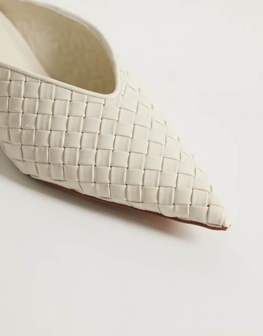 JW PEI Helena woven pointed toe mules in white, 3 of 4