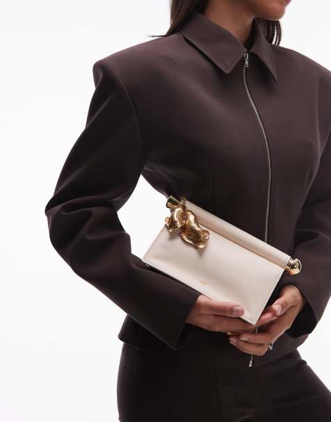 JW PEI Holly metal pendant embellished clutch bag in white - view 1