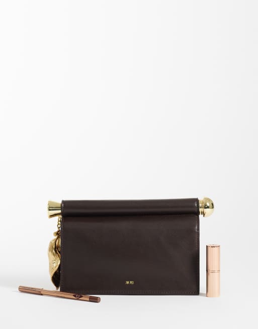 JW PEI Holly metal pendant embellished clutch in dark brown, 2 of 4