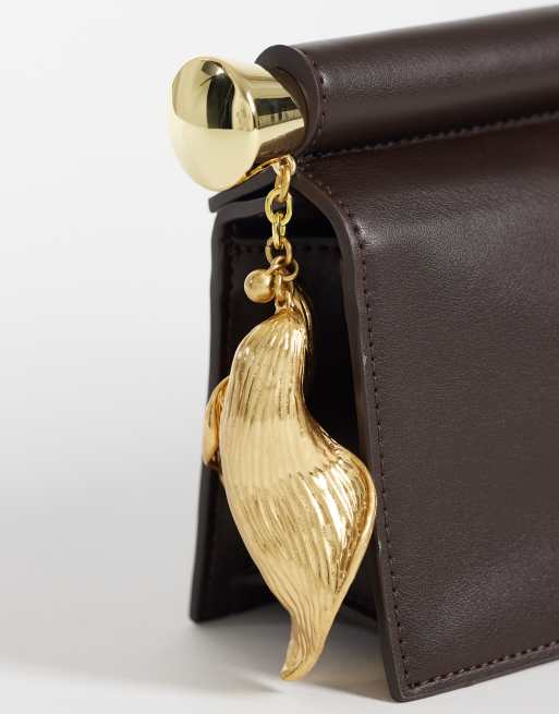 JW PEI Holly metal pendant embellished clutch in dark brown, 3 of 4