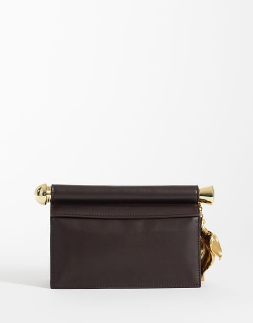JW PEI Holly metal pendant embellished clutch in dark brown, 4 of 4