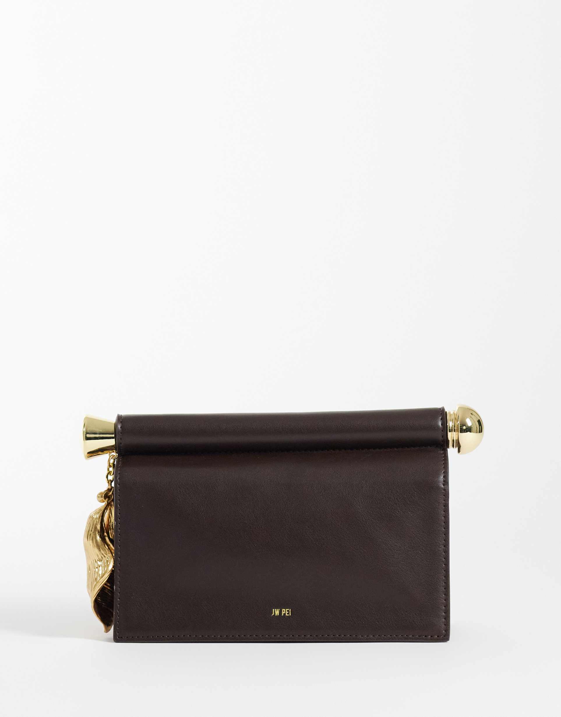 jw pei holly metal pendant embellished clutch purse in dark brown