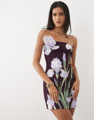 Jw Pei Iris 3d Floral Structured Bandeau Mini Dress In Multi