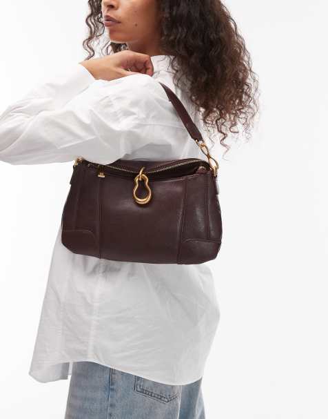 JW PEI Jayla shoulder bag with molten buckle detail in chocolate brown - view 1