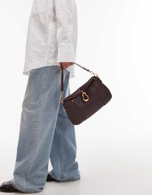 JW PEI Jayla shoulder bag with molten buckle detail in chocolate brown , 3 of 4