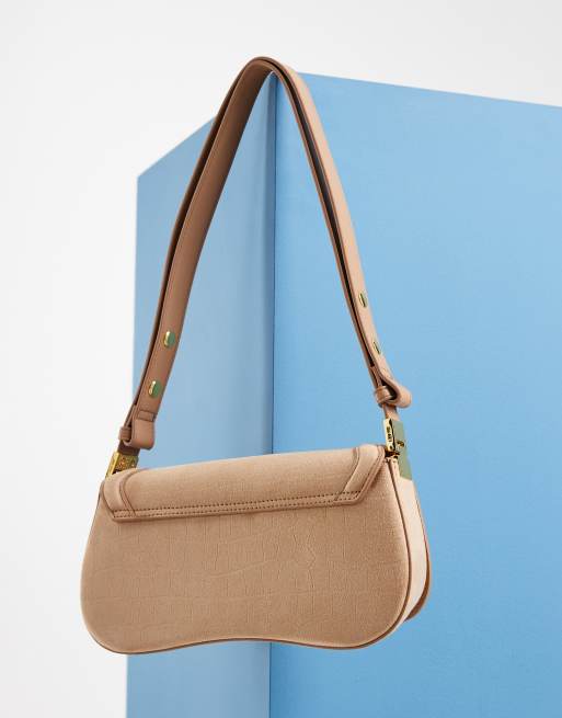 JW PEI Joy axelväska i beige mockaimitation med krokodilmönster, 3 av 4