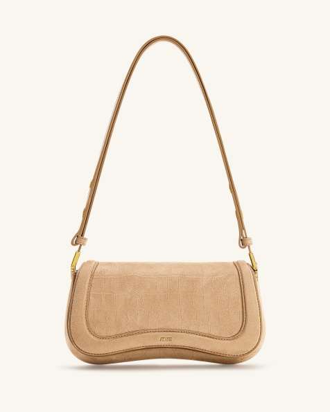 JW PEI Joy shoulder bag in beige faux suede croc emboss - view 1