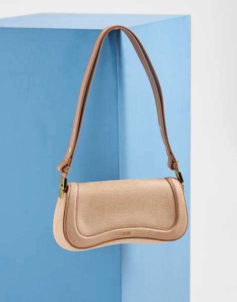 JW PEI Joy shoulder bag in beige faux suede croc embossing - view 1