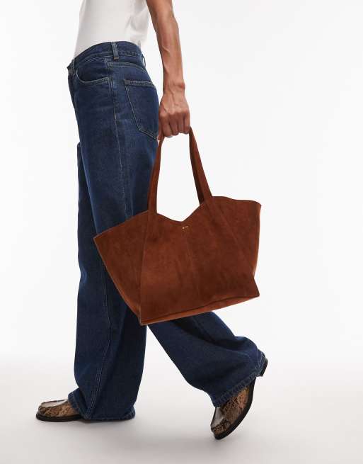 JW PEI Kiana large faux suede tote bag in brown | ASOS