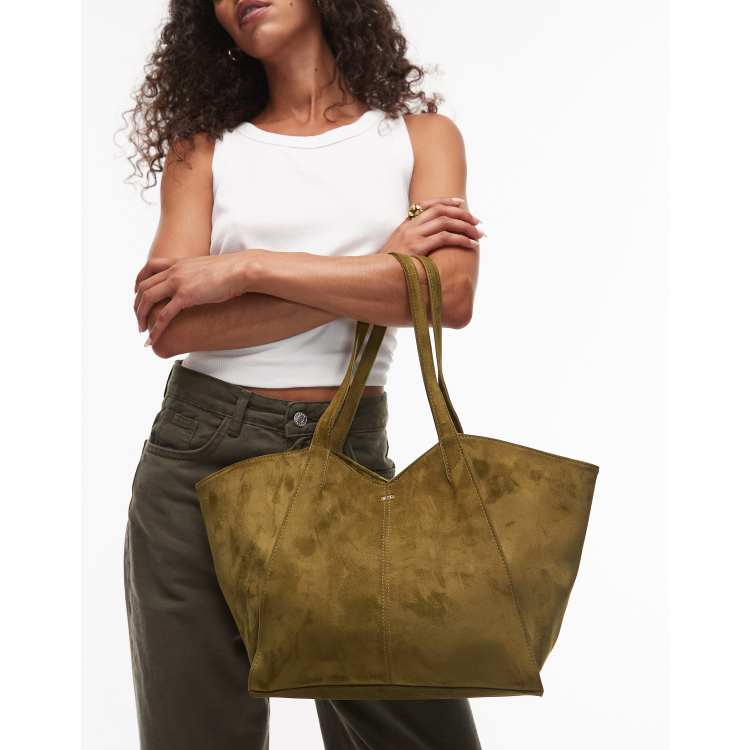 JW PEI Kiana large faux suede tote bag in olive green | ASOS