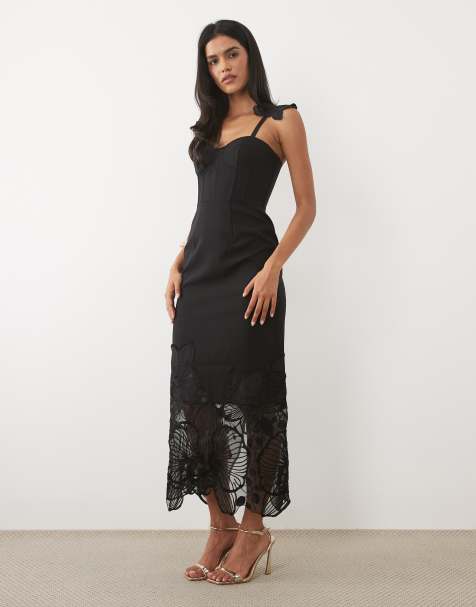 JW PEI lace embroidered corset detail midi dress in black - view 1