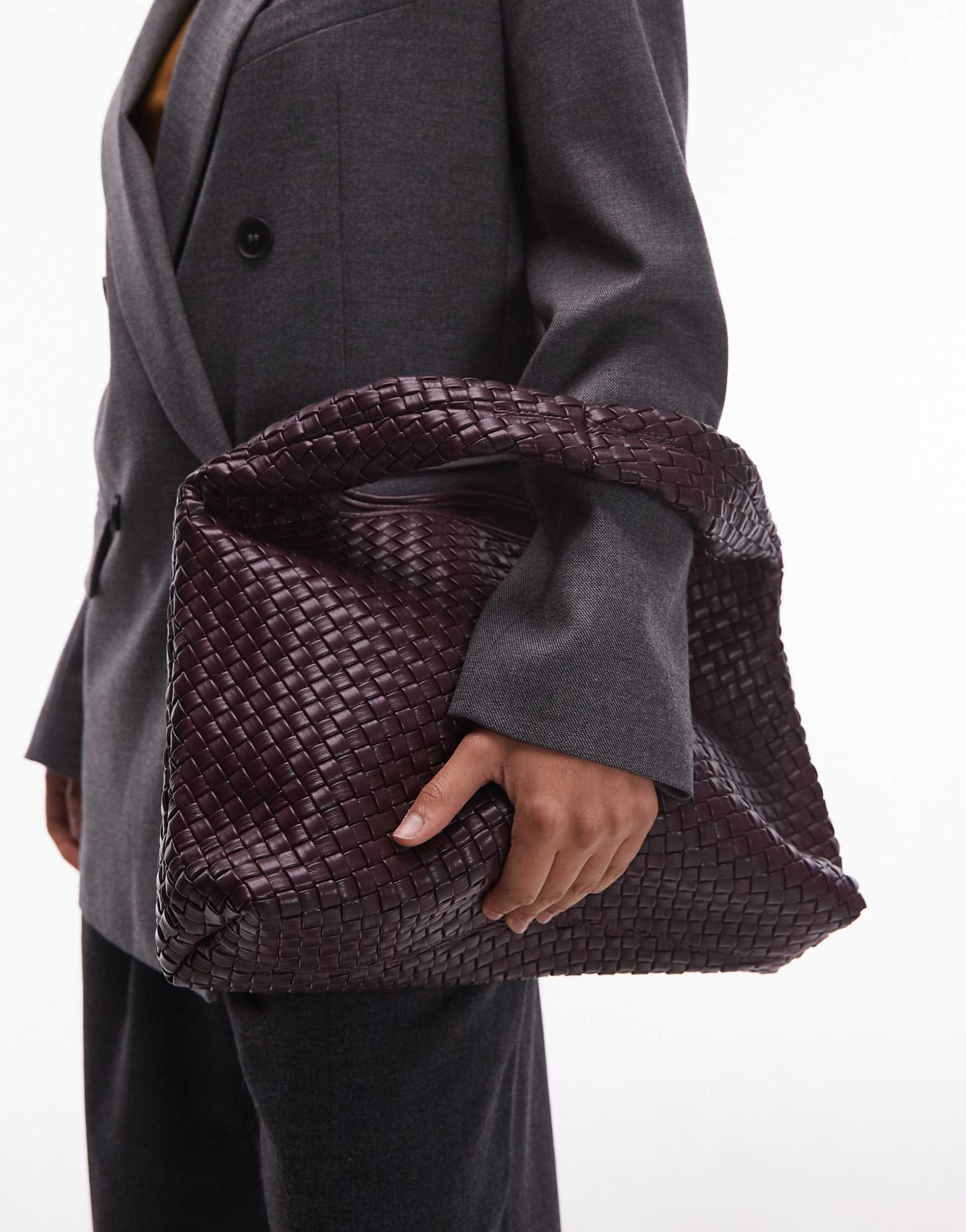 jw pei lara large woven shoulder bag in burgundy