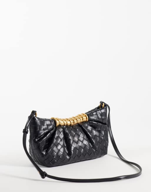 JW PEI Leia fan clutch bag i sort vævet præget, 4 af 4