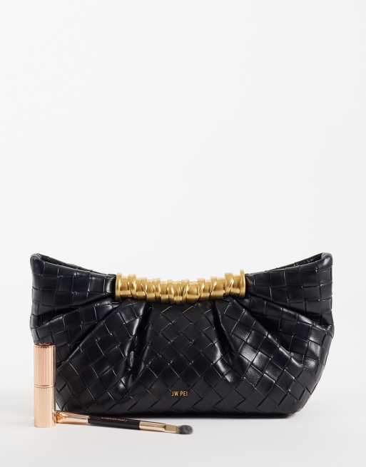 JW PEI Leia fan clutch purse in embossed woven black, 2 of 4