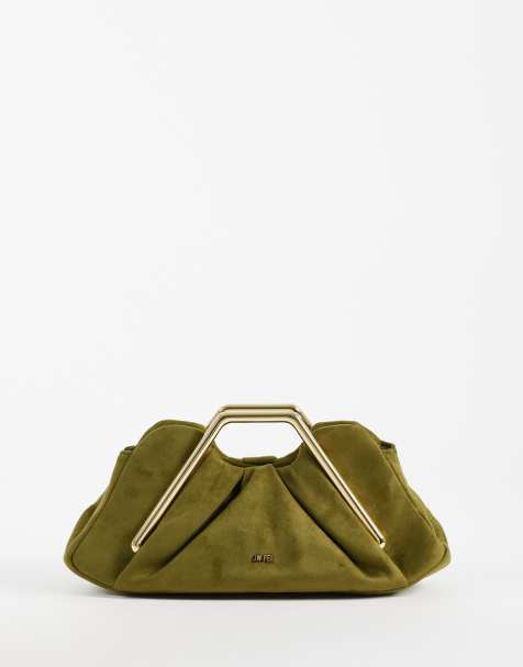 JW PEI Leia fan clutch purse in olive green faux suede - view 1