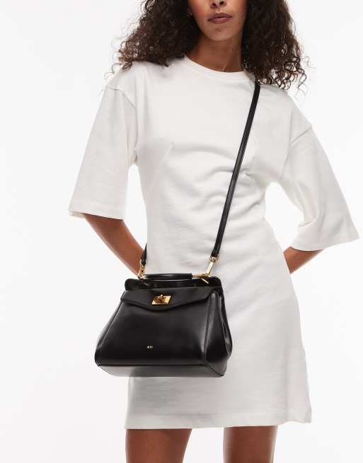 JW PEI Lucia classic top handle bag with crossbody strap in black