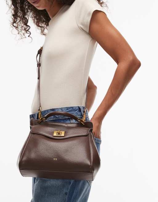 JW PEI Lucia classic top handle bag with crossbody strap in dark