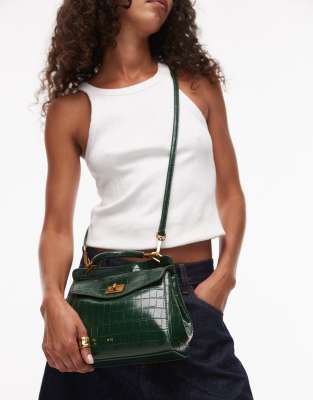 JW PEI - Lucia - Sac à main effet croco classique avec bandoulière et poignée sur le dessus - Vert foncé