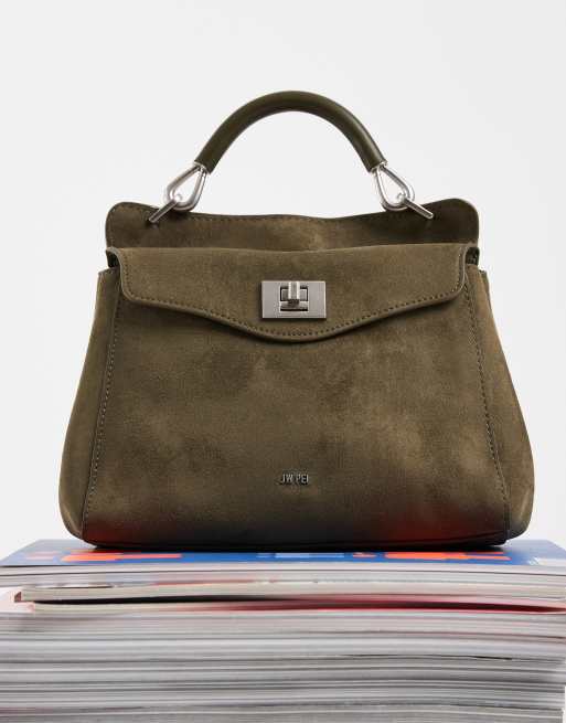 JW PEI Lucia top handle bag in dark olive faux suede, 2 of 4