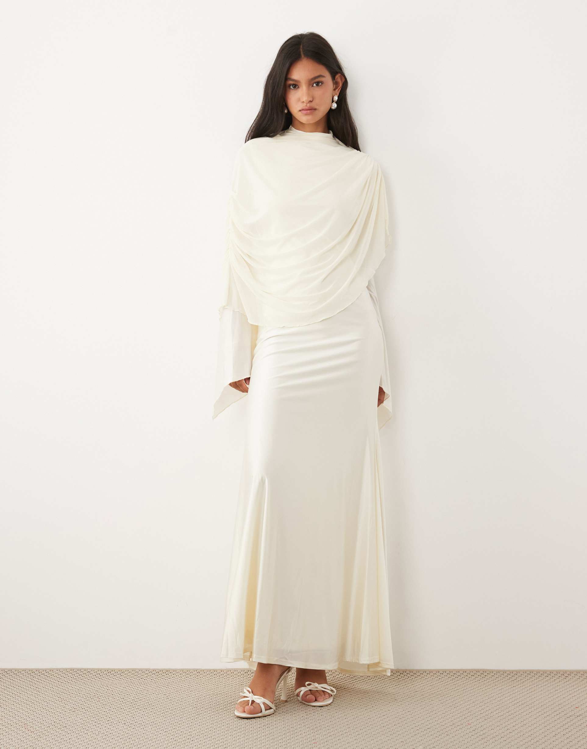 jw pei mesh high neck shawl detail maxi dress in cream