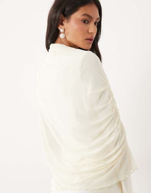 JW PEI mesh high neck shawl detail maxi dress in cream, 3 of 4